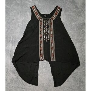 By & By Black Embroidered Sleeveless Top Festival Bohemian Tank Large